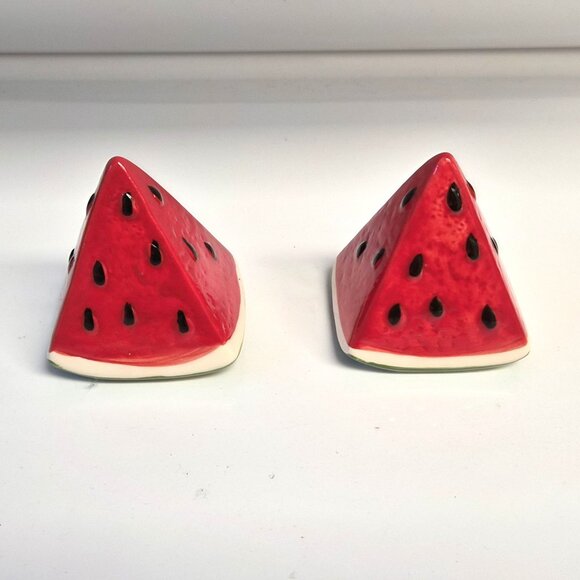 VTG Watermelon Slice Salt & Pepper Shakers Ceramic Novelty 3'' Tall Cottagecore - Picture 4 of 7